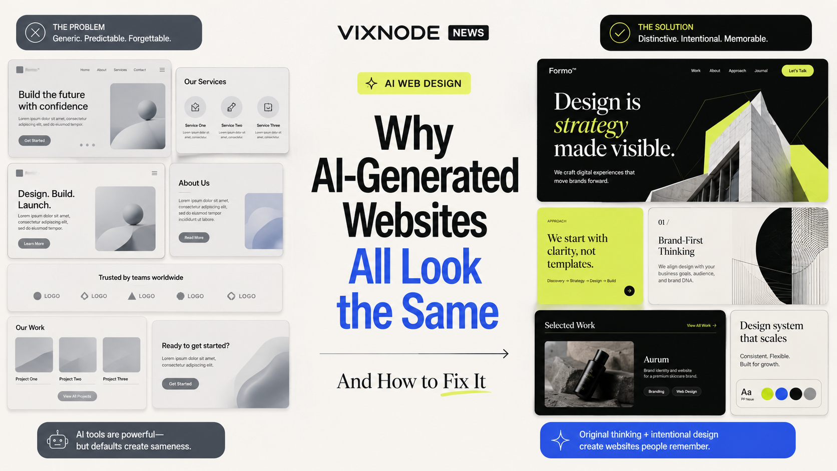 Generic AI website design compared with brand-led web design