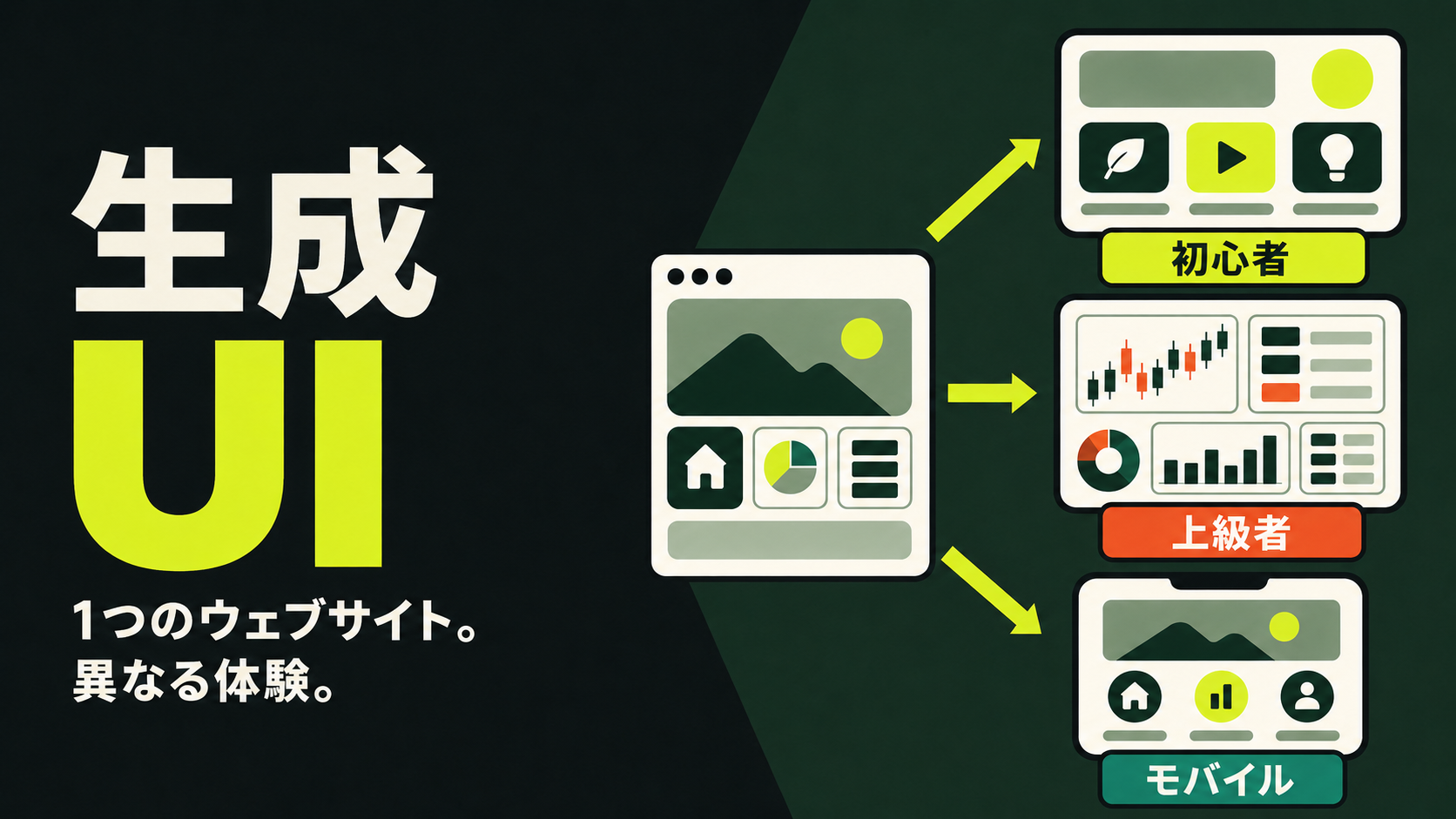 生成UIは、1つのデザインシステムから初心者向け、専門家向け、モバイル向けの体験を生み出します。
