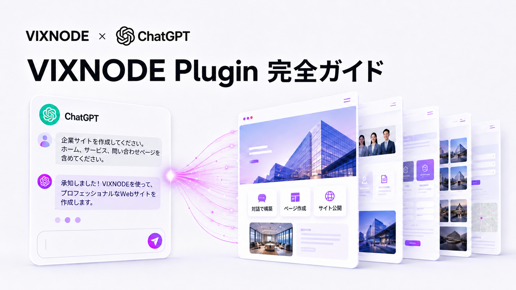 VIXNODE と ChatGPT を連携してウェブサイトを作成・公開するイメージ