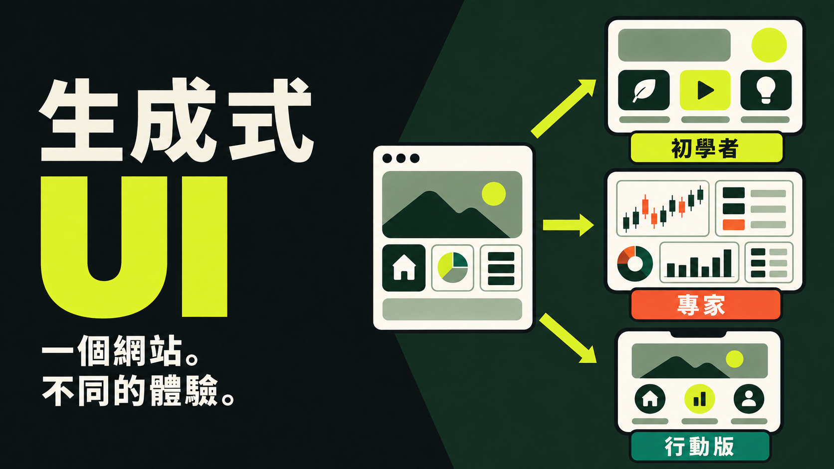 生成式使用者介面透過同一套設計系統，為初學者、專家與行動裝置打造不同體驗。